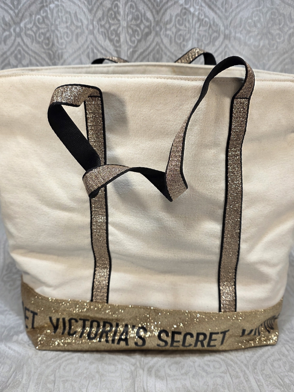 Victoria's Secret Cream and Gold Canvas Tote Bag - Picture 4 of 15